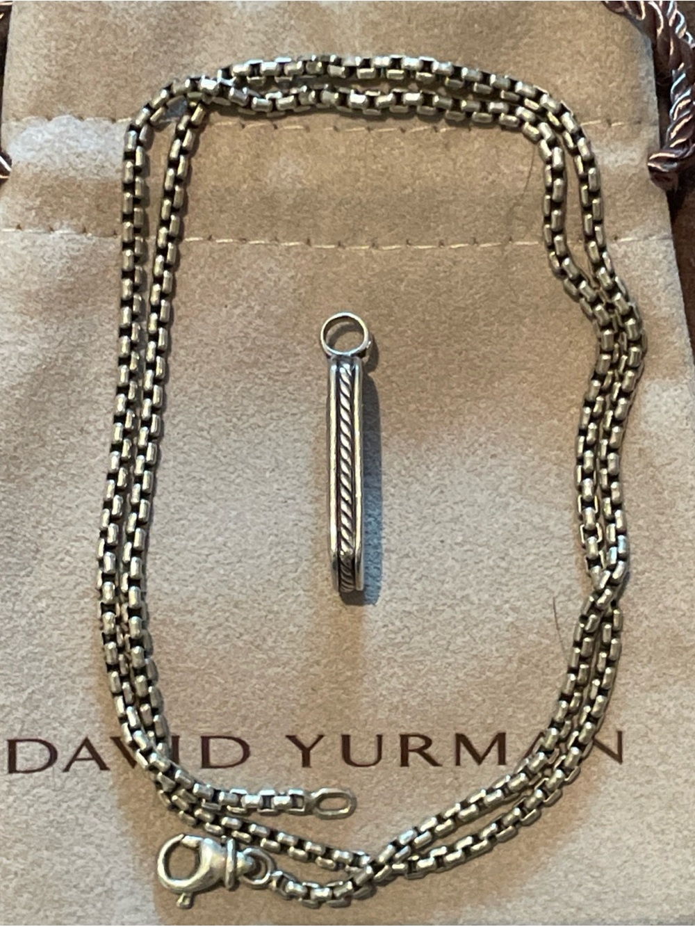 David Yurman Sterling Silver Black diamond Pavé Dog Tag Necklace 925 - Picture 4 of 6
